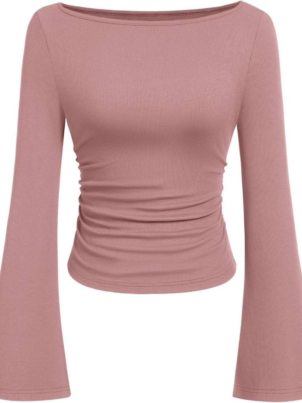 Womens Bell Long Sleeve Ribbed Knit Tops